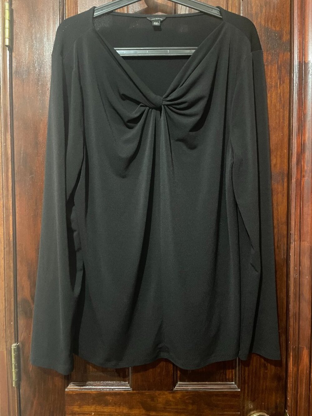Ann Taylor Black Draped Twist Front Long Sleeve Blouse XXL
